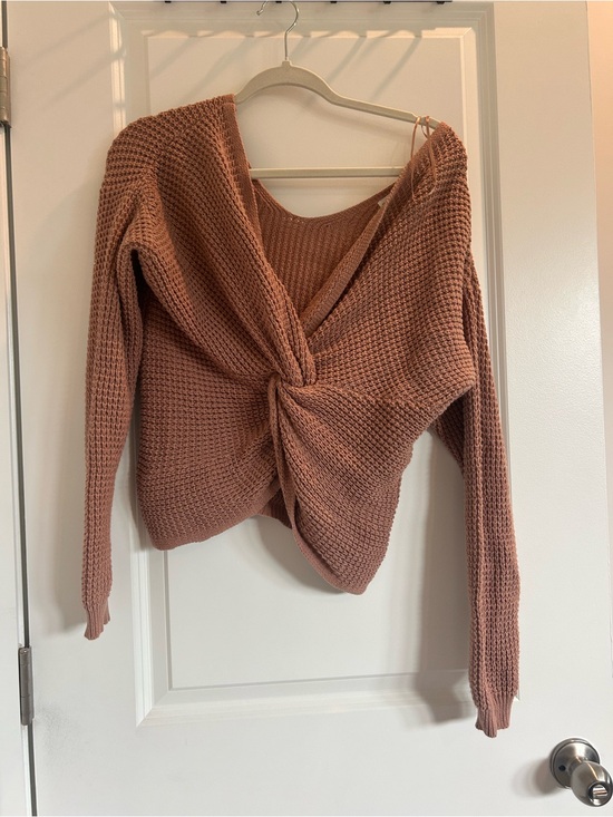 moon & madison Sweaters - moon & madison Off-the-Shoulder Twist Front Sweater - Rose Brown